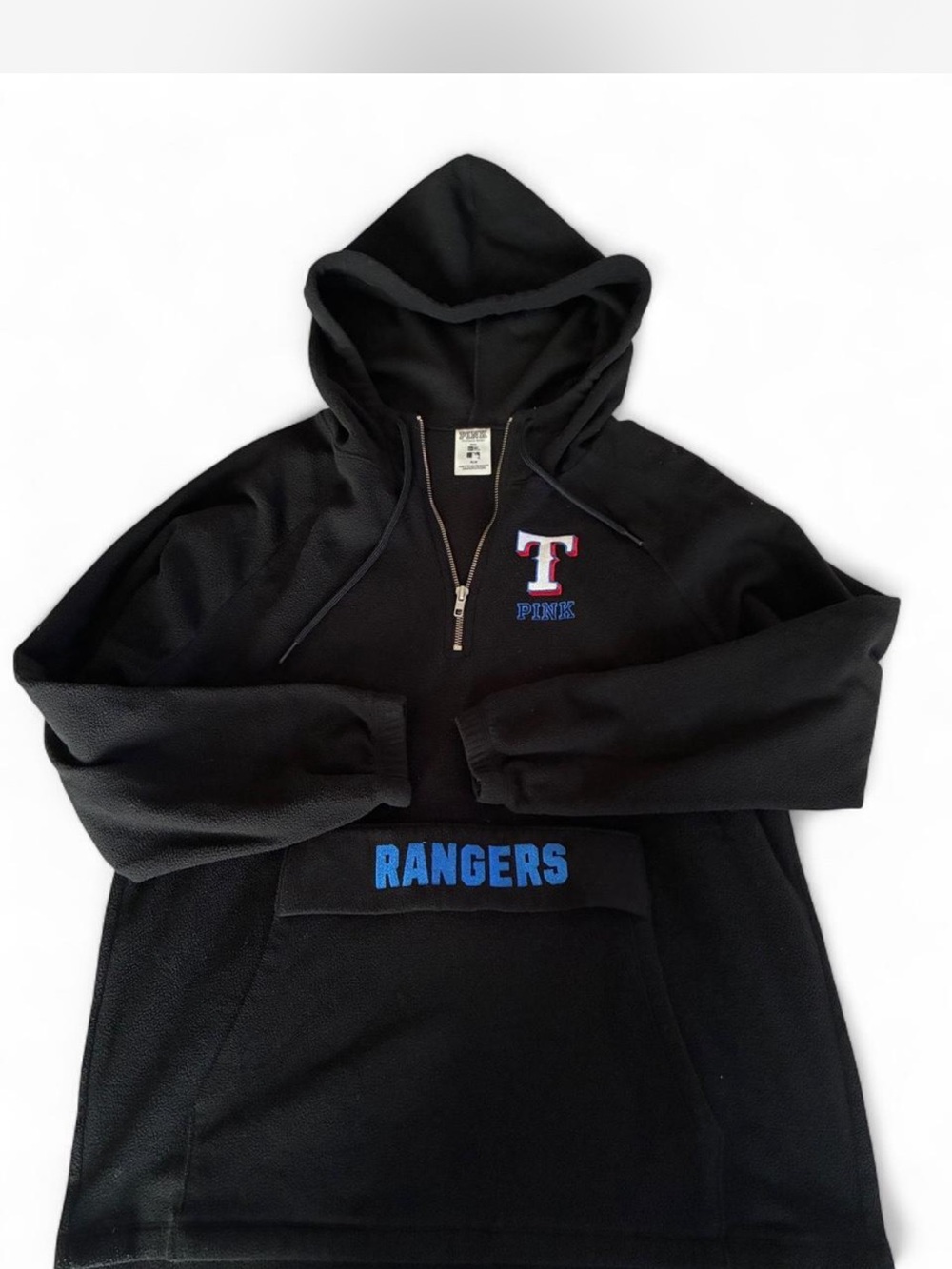 PINK Victoria's Secret Black Rangers Half-Zip Hooded Pullover